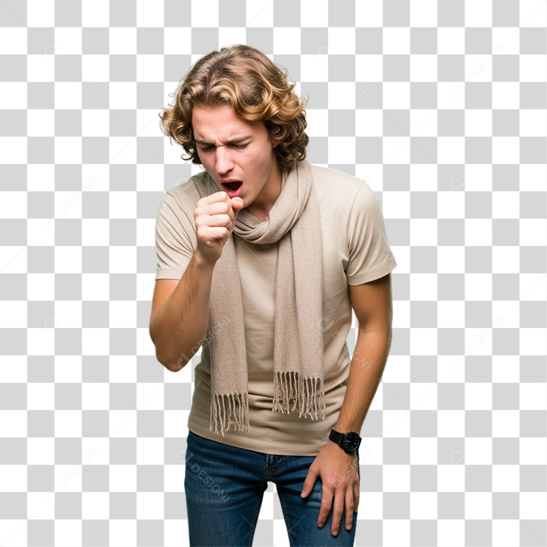 Homem com Bronquite Doente PNG Transparente