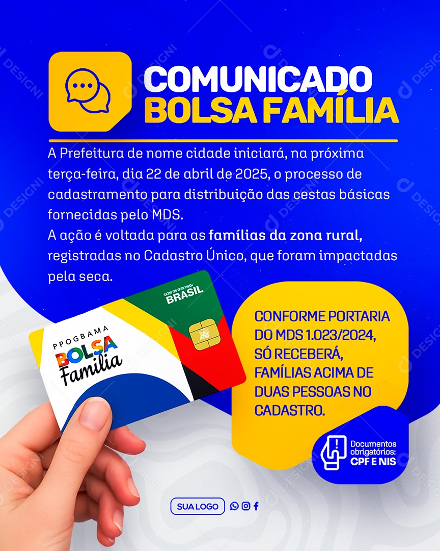 Comunicado Bolsa Família Social Media PSD Editável