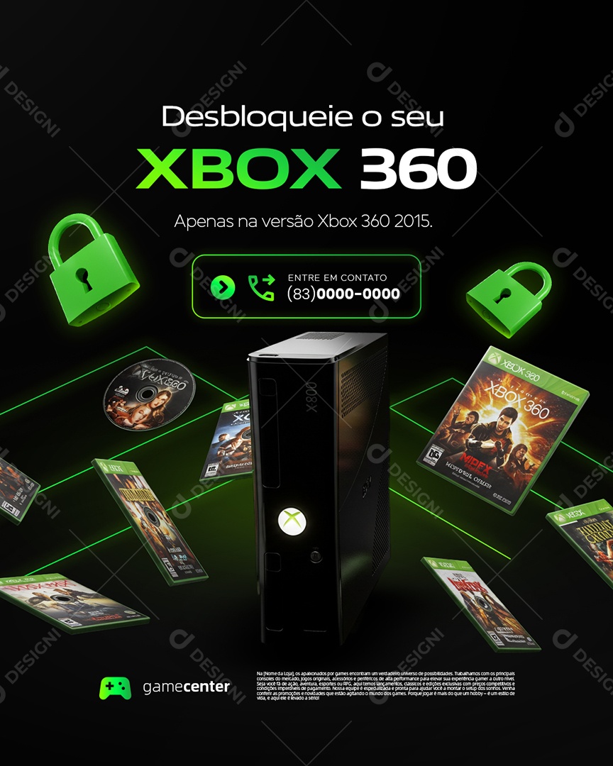 Loja de Video Game Desbloqueie o Seu Xbox 360 Social Media PSD Editável