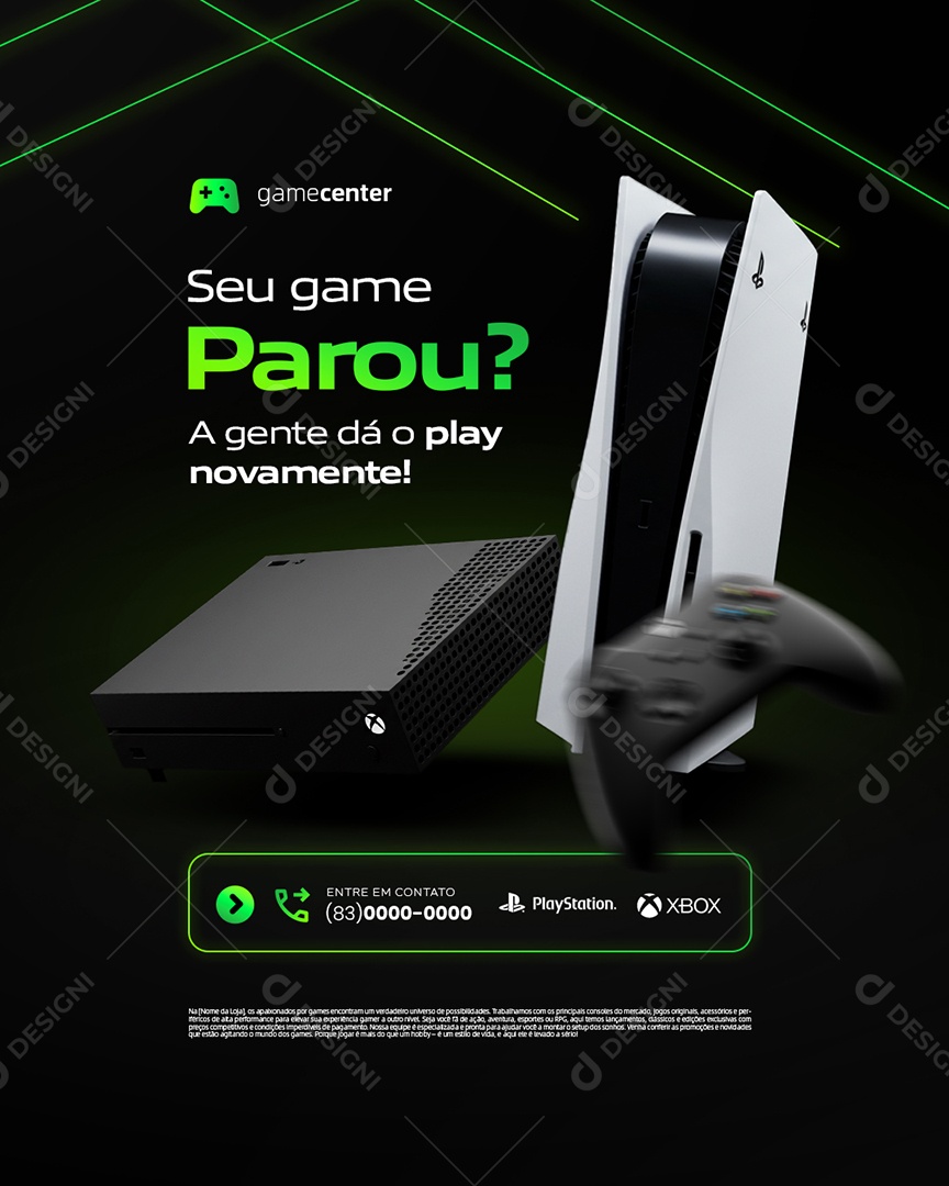 Loja de Video Game Seu Game Parou Social Media PSD Editável