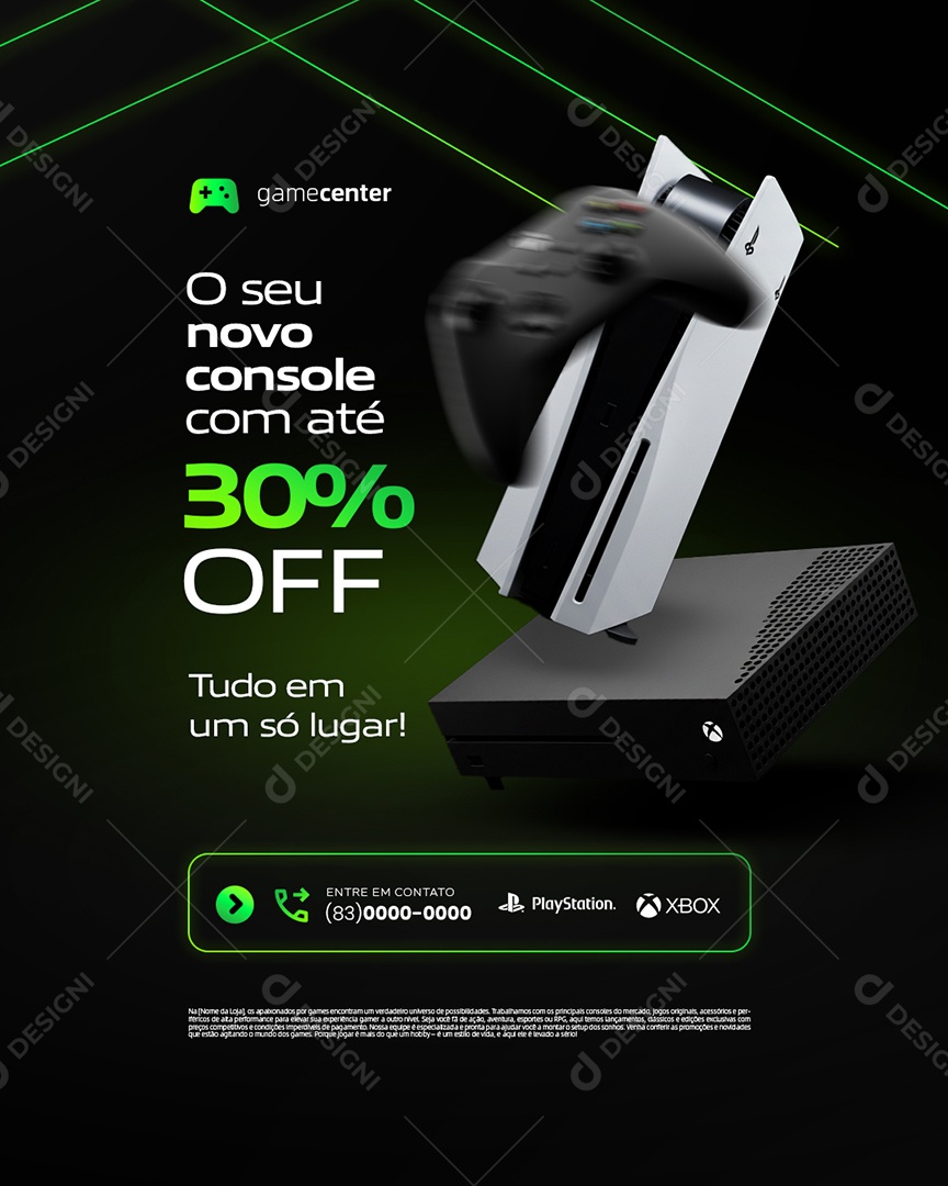 Loja de Video Game O Seu Novo Console com Até 30% Off Social Media PSD Editável