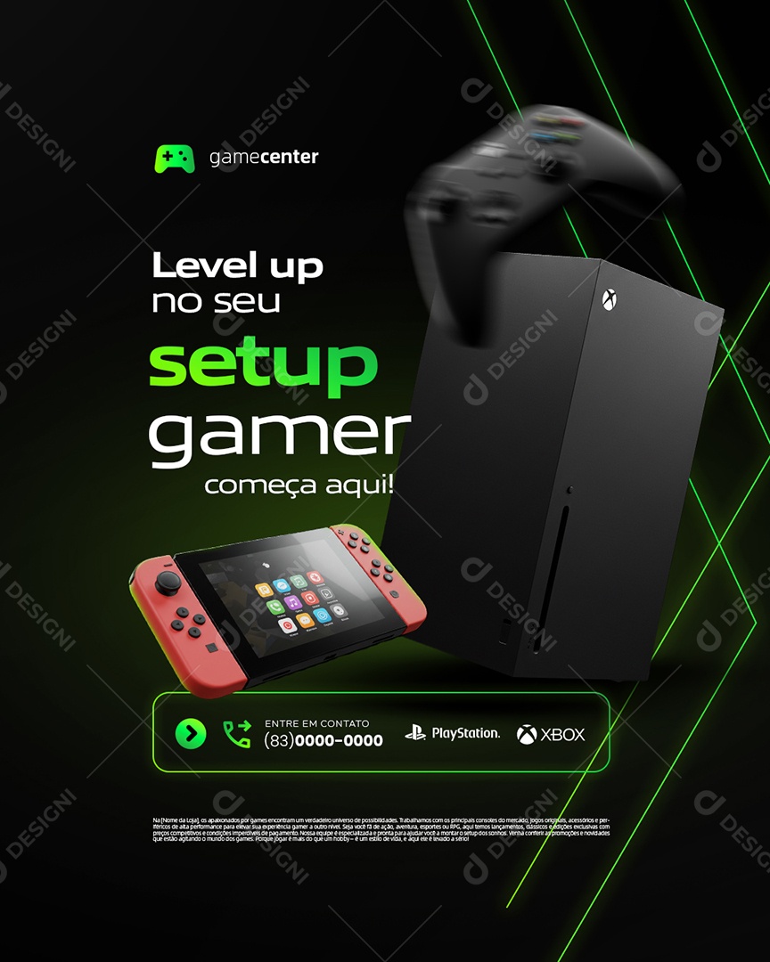 Loja de Video Game Level Up no Seu Setup Gamer Social Media PSD Editável