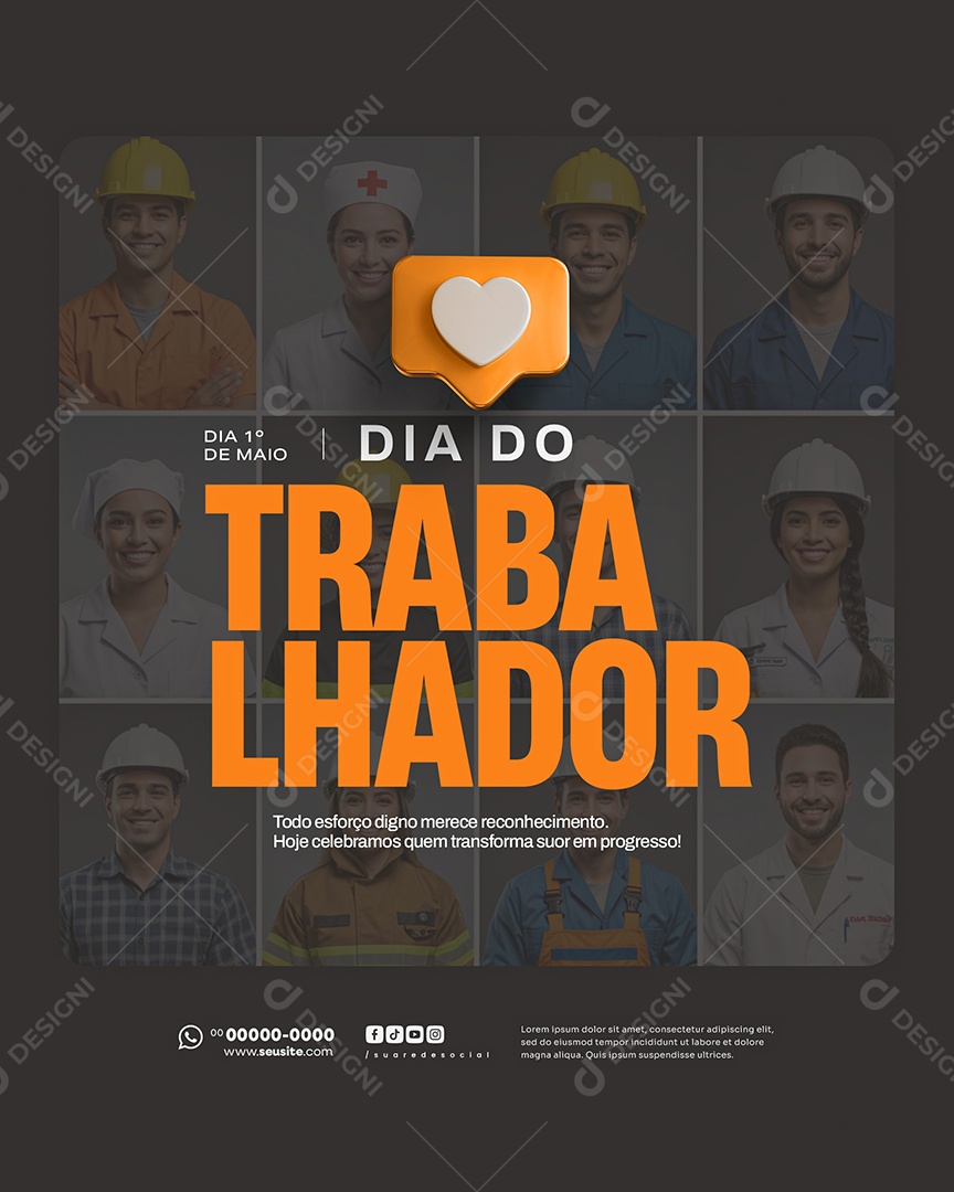 Feliz Dia Do Trabalhador 01 de Maio Social Media PSD Editável