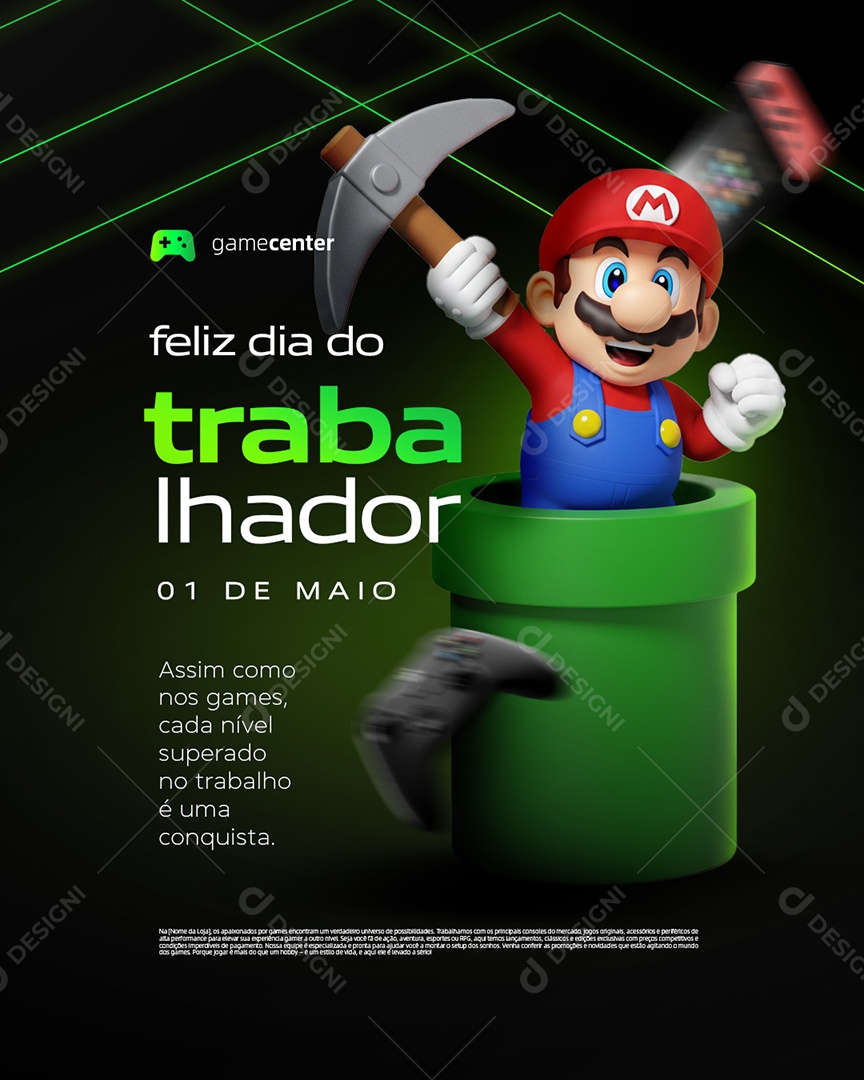 Loja de Video Game Feliz Dia do Trabalhador 01 de Maio Social Media PSD Editável