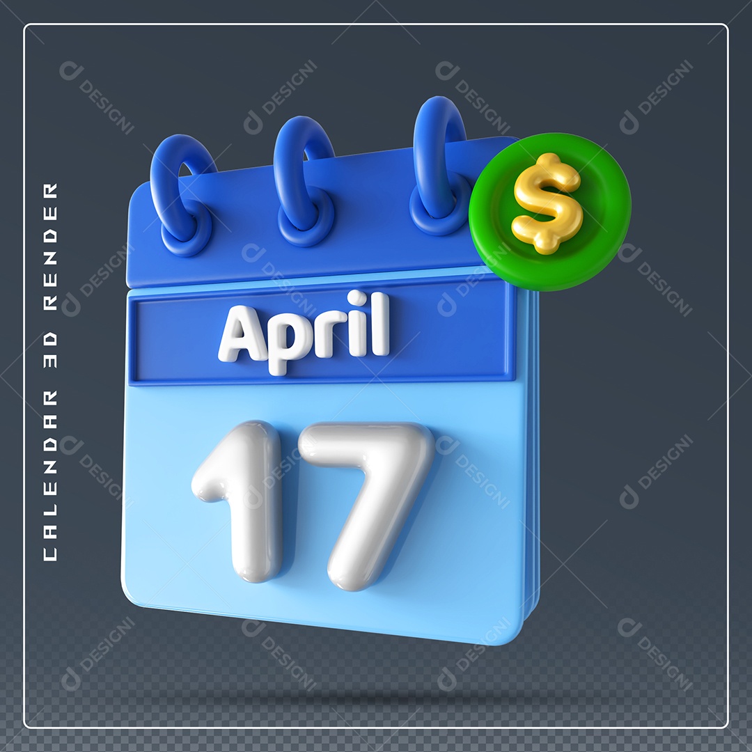 Elemento 3D Calendário Mês de Abril dia 17 Azul e Branco Para Composição PSD