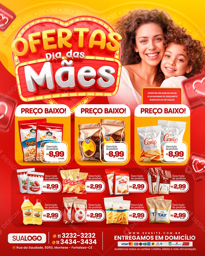 Tabloide Ofertas Dia Das Mães Supermercado Preço Baixo Social Media PSD Editável