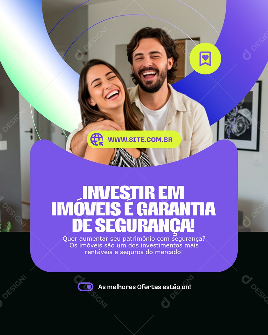 Imobiliária Investir em Imóveis é Garantia de Segurança Social Media PSD Editável
