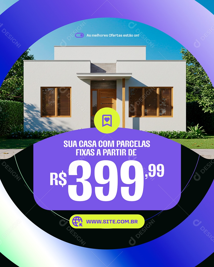 Imobiliária Sua Casa com Parcelas Fixas Social Media PSD Editável