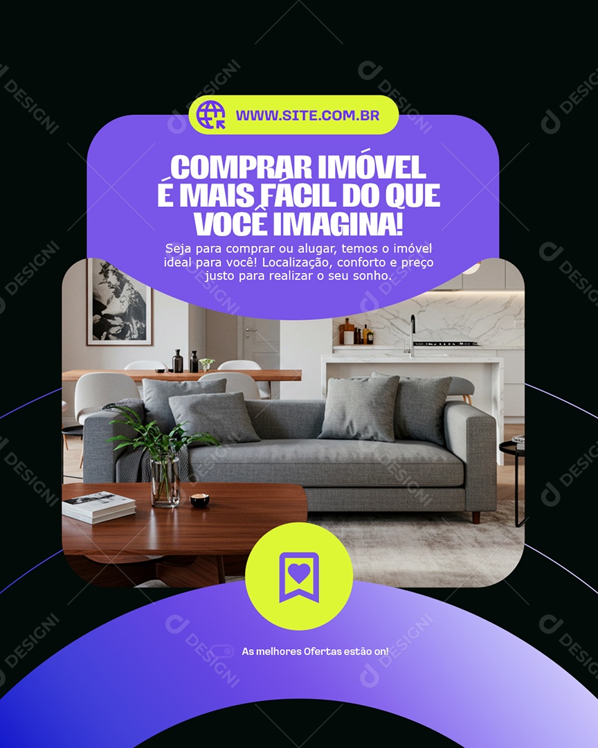 Imobiliária Comprar Imóvel é Mais Fácil do Que Você Imagina Social Media PSD Editável