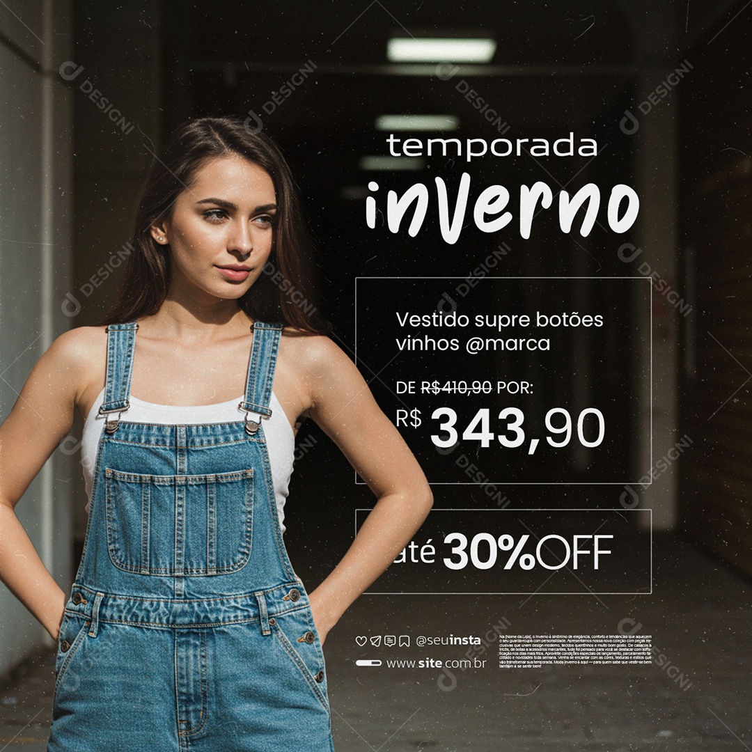 Temporada Inverno Vestido Supre Botões Vinhos Social Media PSD Editável