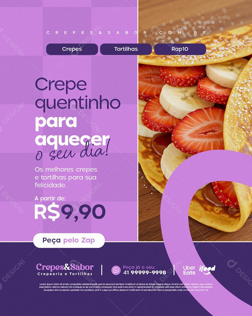 Creperia Crepe Quentinho para Aquecer o Seu Dia Social Media PSD Editável