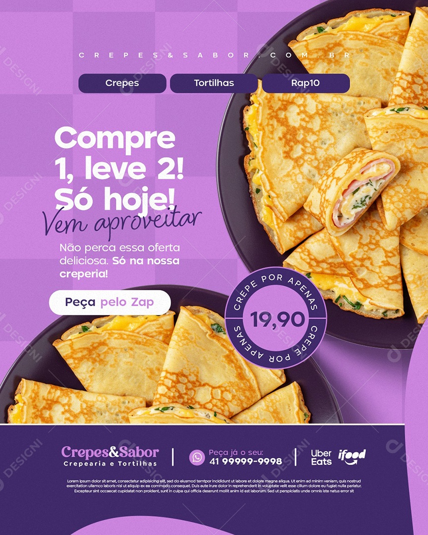 Creperia Compre Um Leve Dois Só Hoje Vem Aproveitar Social Media PSD Editável