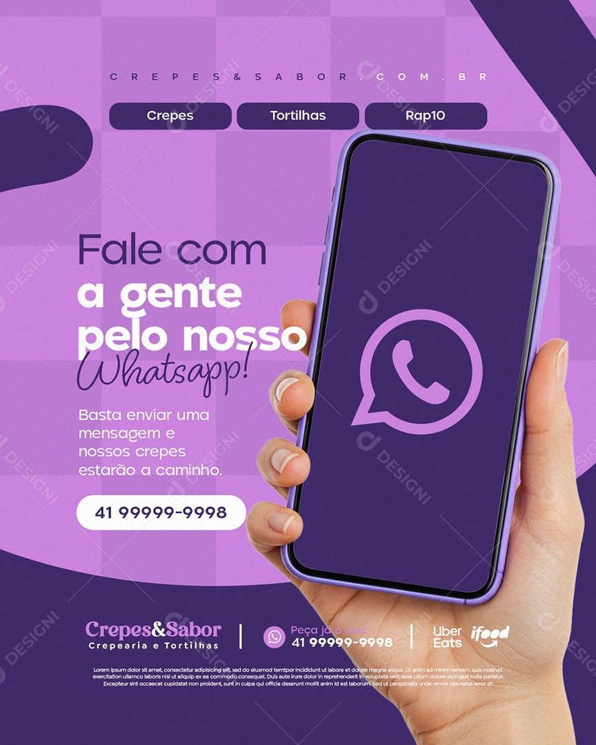 Creperia Fale com A Gente Pelo Nosso Whatsapp Social Media PSD Editável