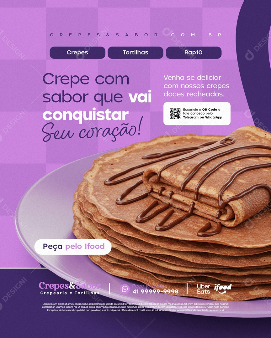 Creperia Crepe com Sabor Que Conquistar seu Coração Social Media PSD Editável
