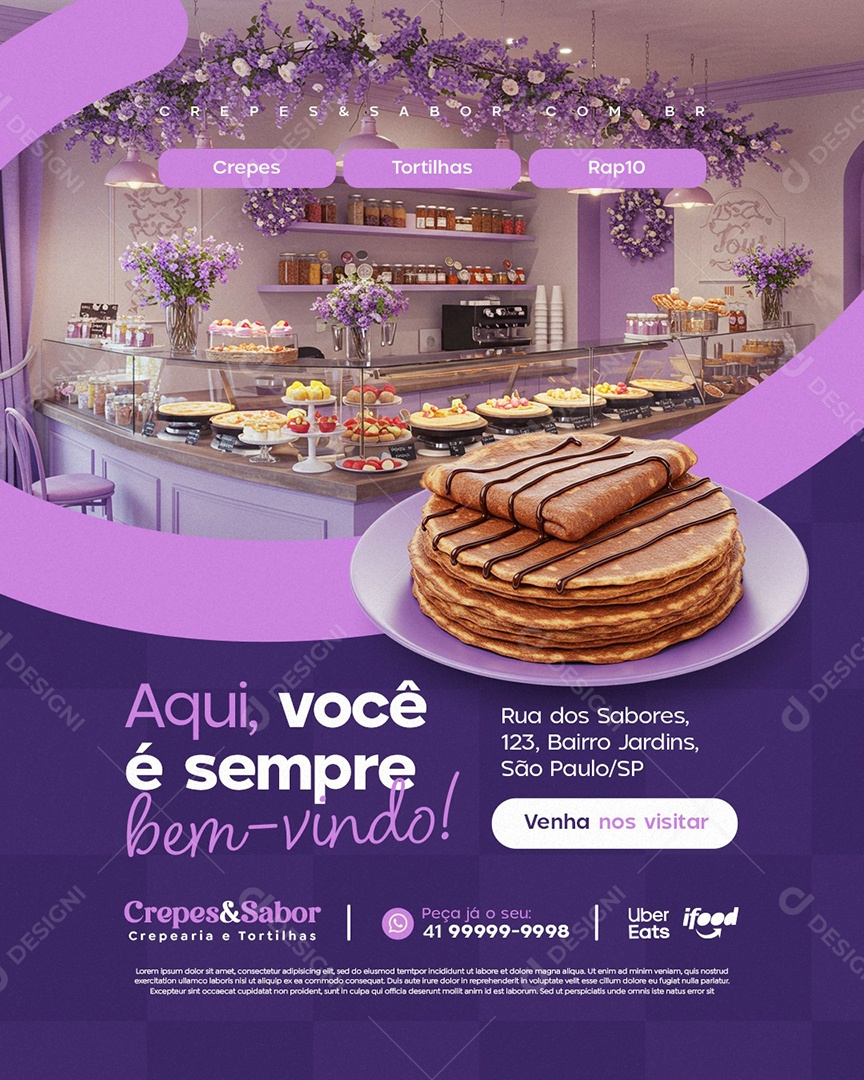 Creperia Aqui Você é Sempre Bem Vindo Social Media PSD Editável