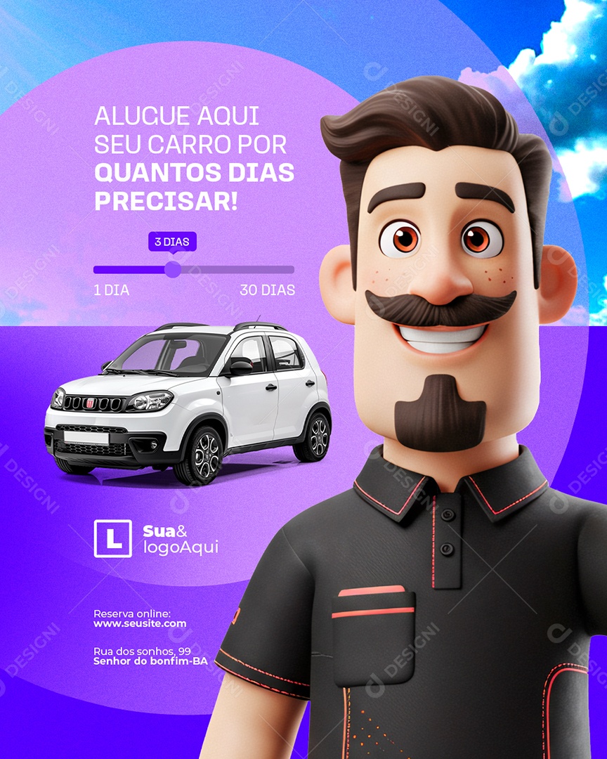 Locação Alugue Aqui seu Carro Social Media PSD Editável