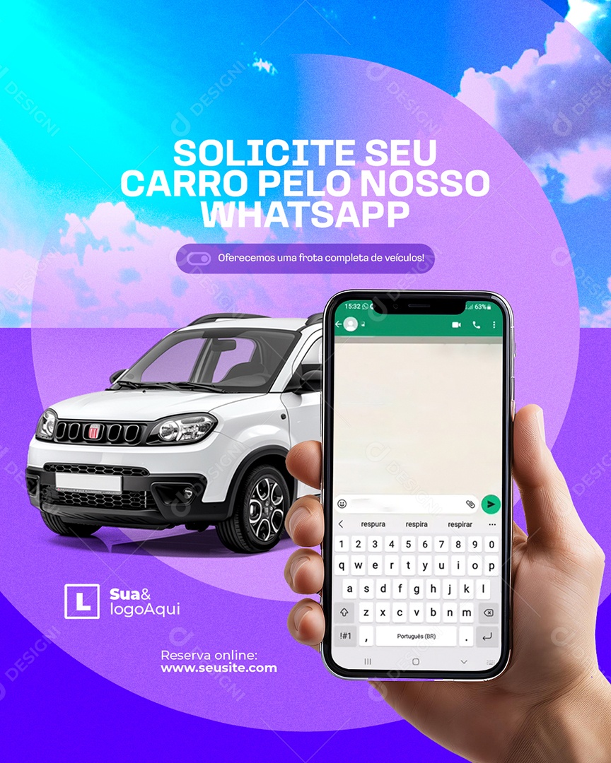 Locação Solicite Seu Carro Pelo Nosso Whatsapp Social Media PSD Editável