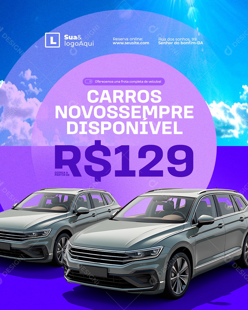 Locação Carros Novos Sempre Disponível Social Media PSD Editável