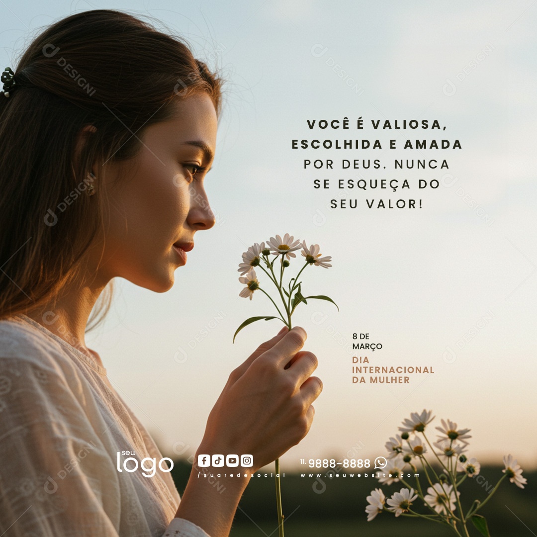 Dia Internacional Das Mulheres Você é Valiosa Social Media PSD Editável
