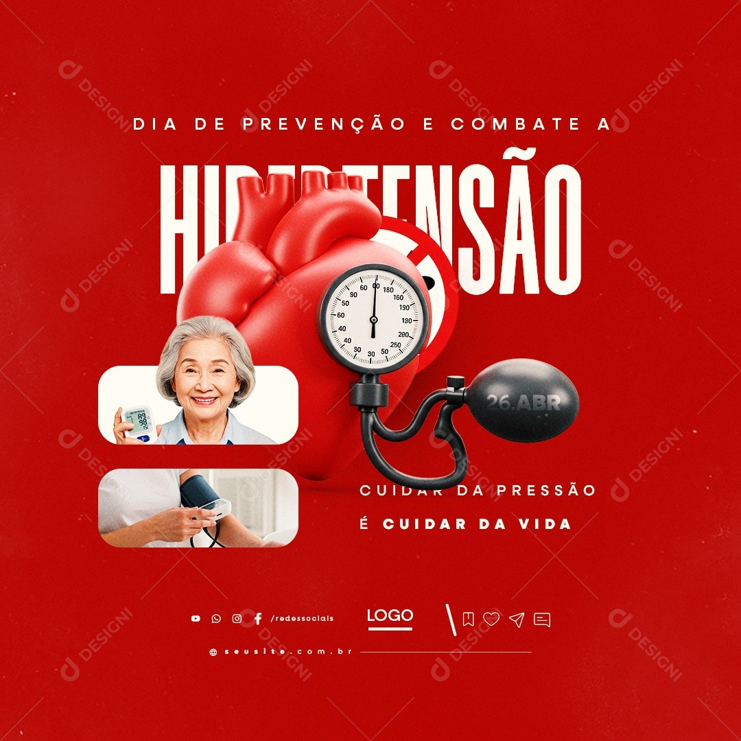 Dia de Prevenção e Combate à Hipertensão 26 de Abril Social Media PSD Editável