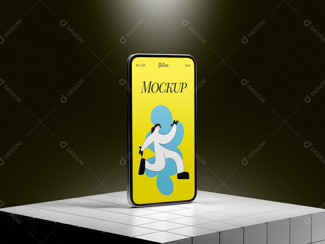 Celular no Pódio Mockup PSD Editável