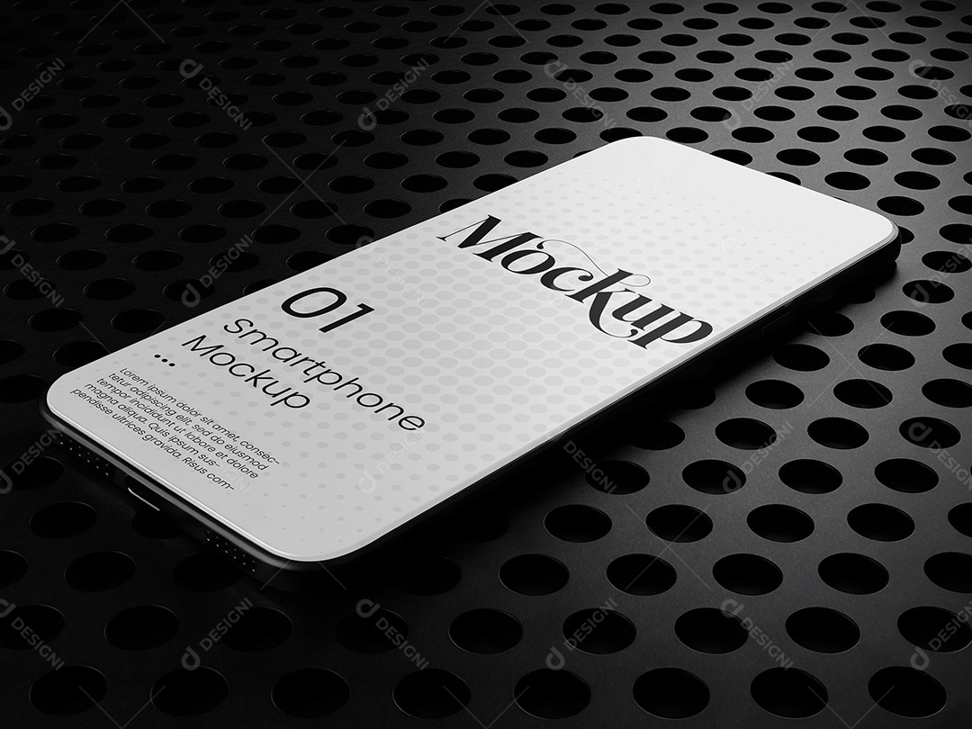 Celular sobre uma Superfície Perfurada Mockup PSD  Editável