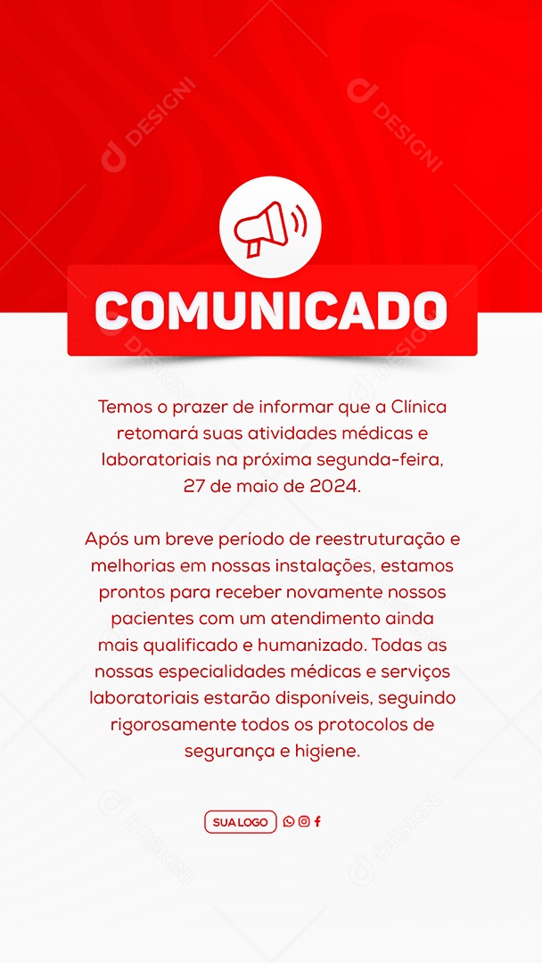 Story Comunicado Importante Clinica Social Media PSD Editável