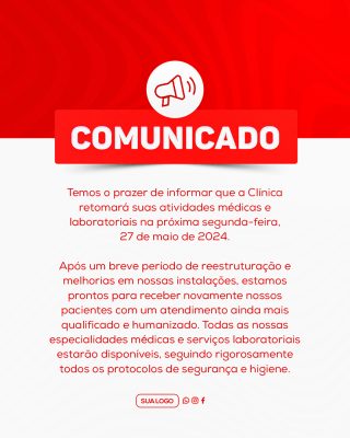 Comunicado Importante Clinica Social Media PSD Editável