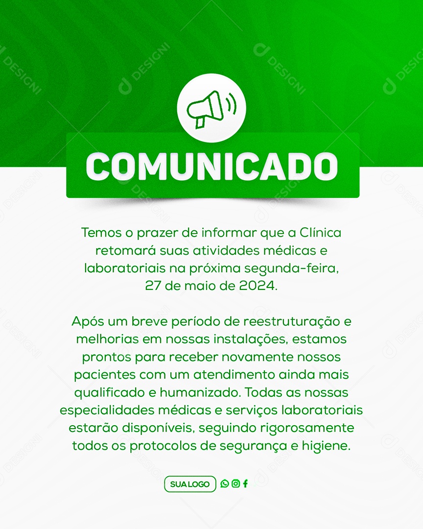 Comunicado Importante Clinica Social Media PSD Editável