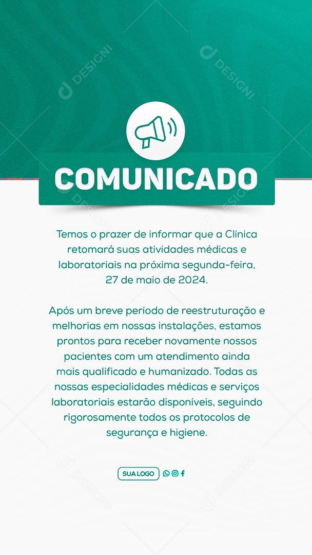 Story Comunicado Importante Clinica Social Media PSD Editável