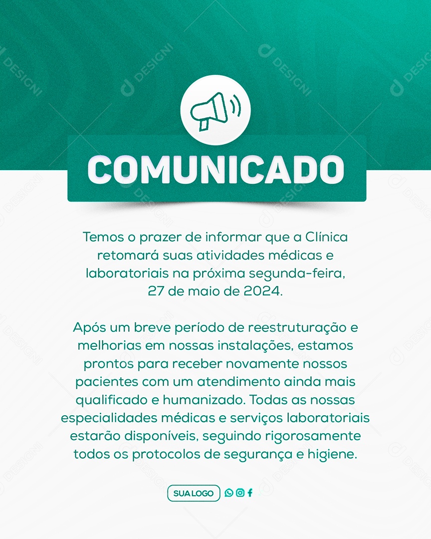 Comunicado Importante Clinica Social Media PSD Editável