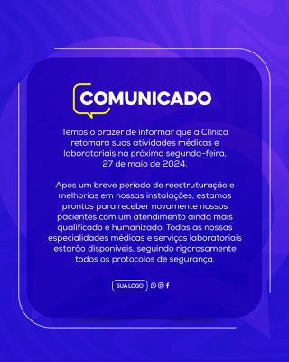 Comunicado Importante Clinica Social Media PSD Editável