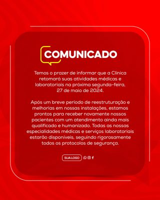 Comunicado Importante Clinica Social Media PSD Editável