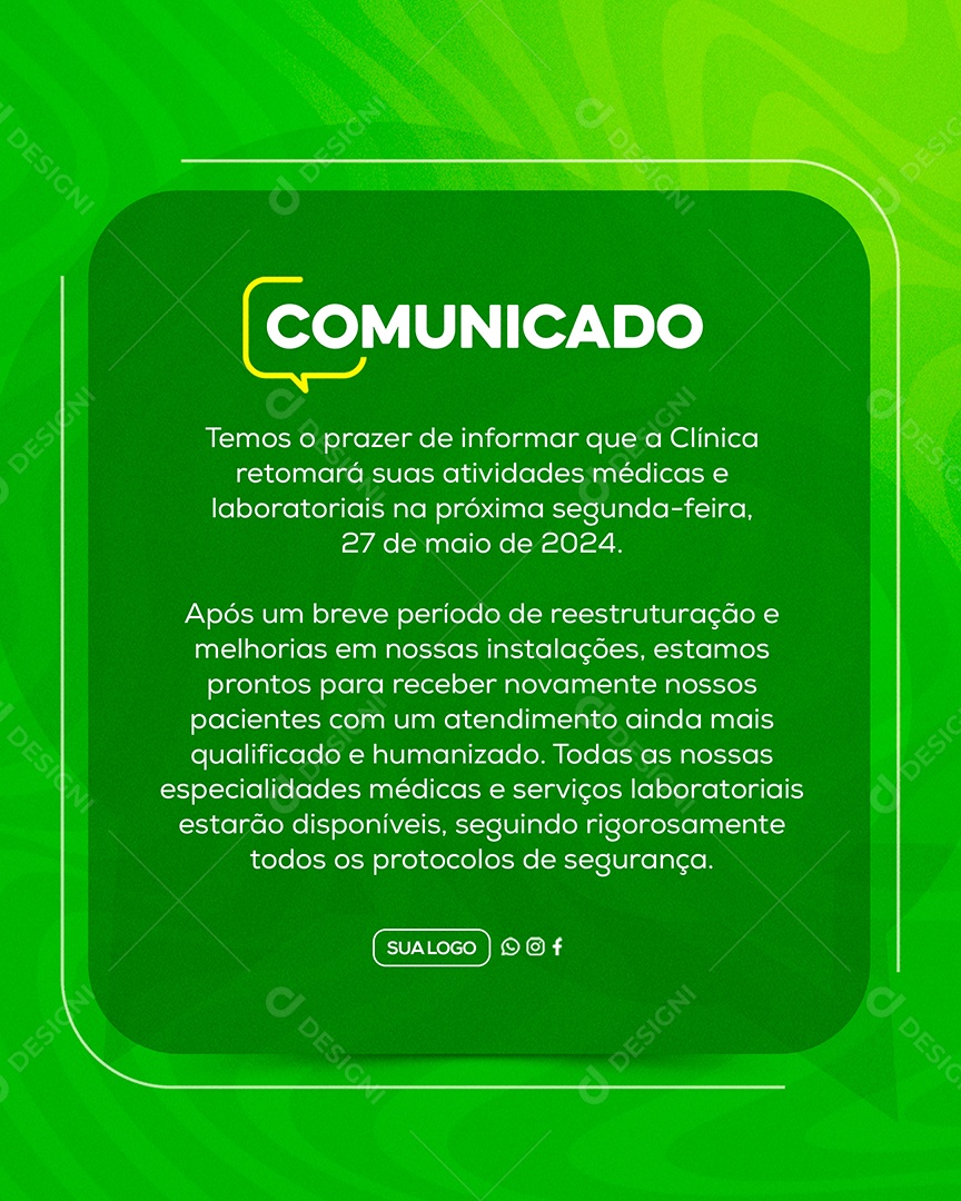 Comunicado Importante Clinica Social Media PSD Editável