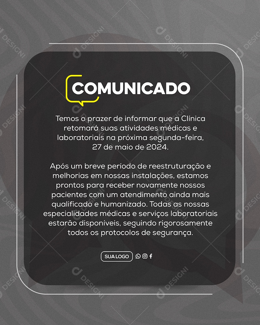Comunicado Importante Clinica Social Media PSD Editável
