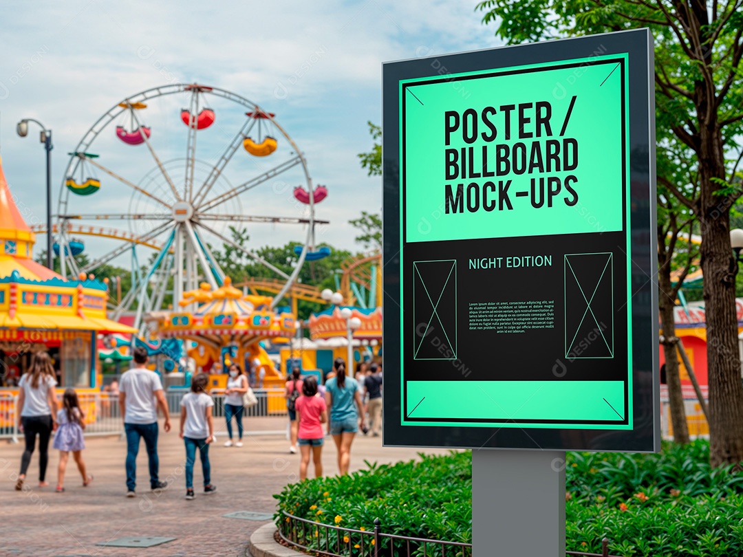 Outdoor em Parque Temático Mockup PSD Editável