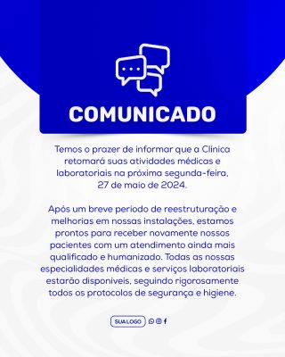 Comunicado Importante Clinica Social Media PSD Editável