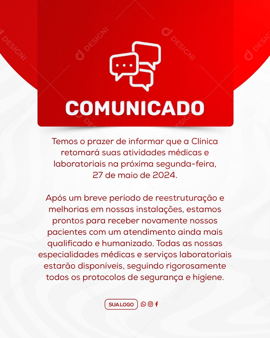 Comunicado Importante Clinica Social Media PSD Editável