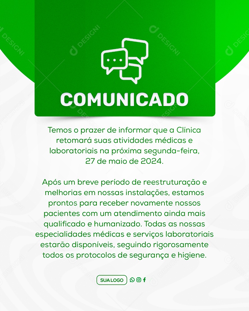 Comunicado Importante Clinica Social Media PSD Editável