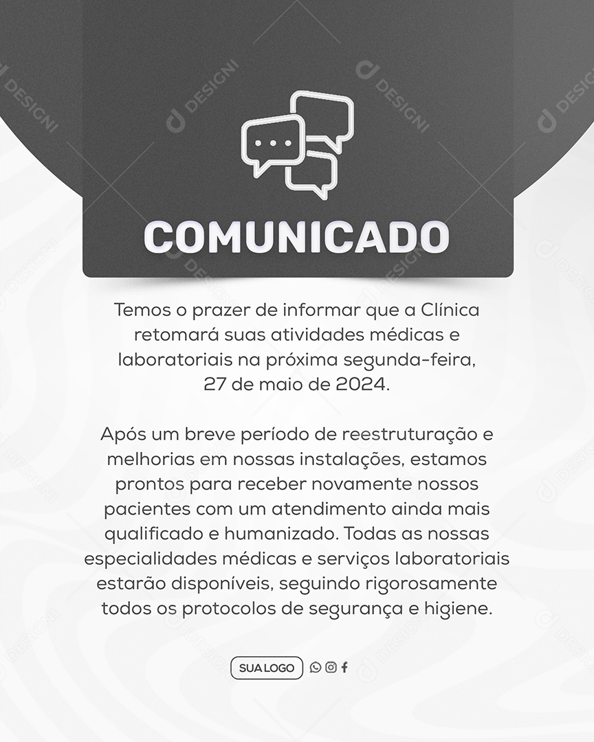 Comunicado Importante Clinica Social Media PSD Editável