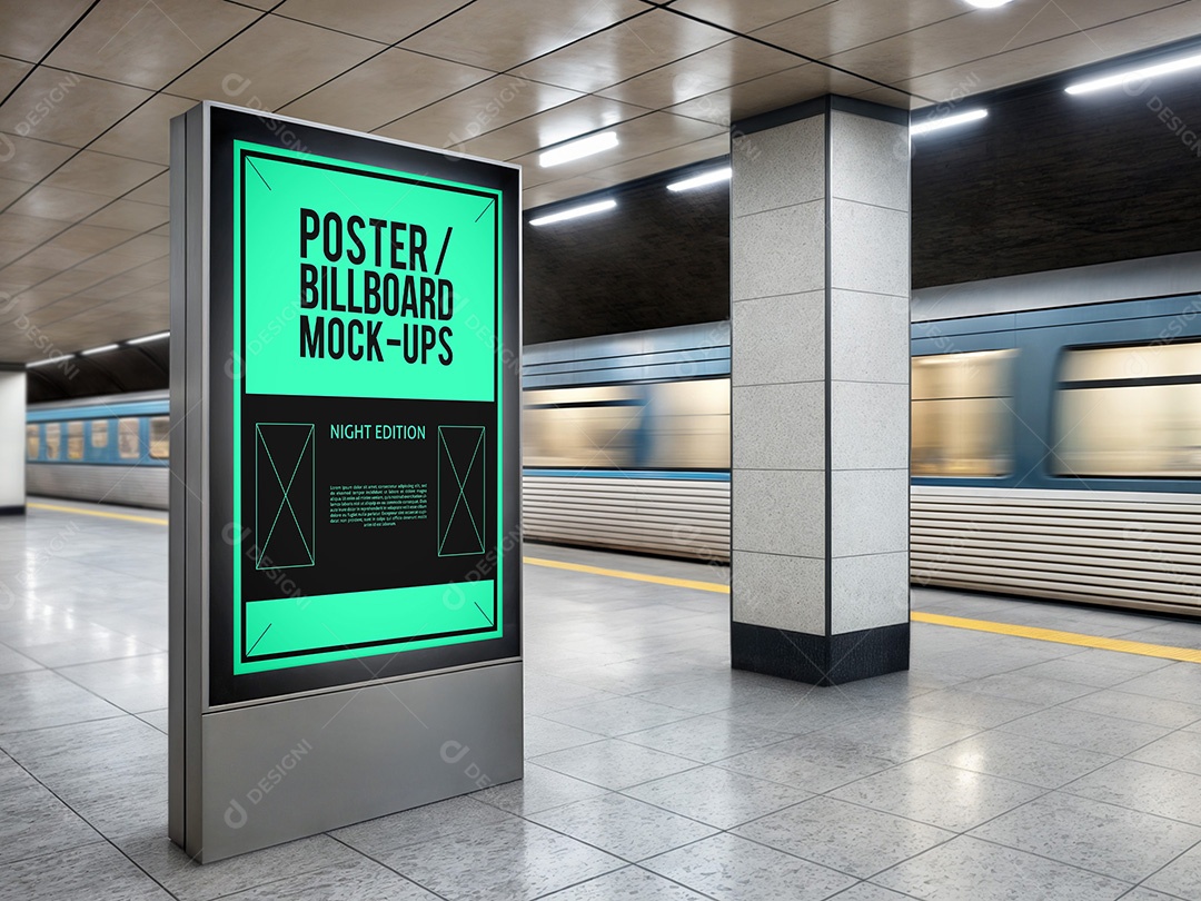 Placa Publicitária no Metrô Mockup PSD Editável
