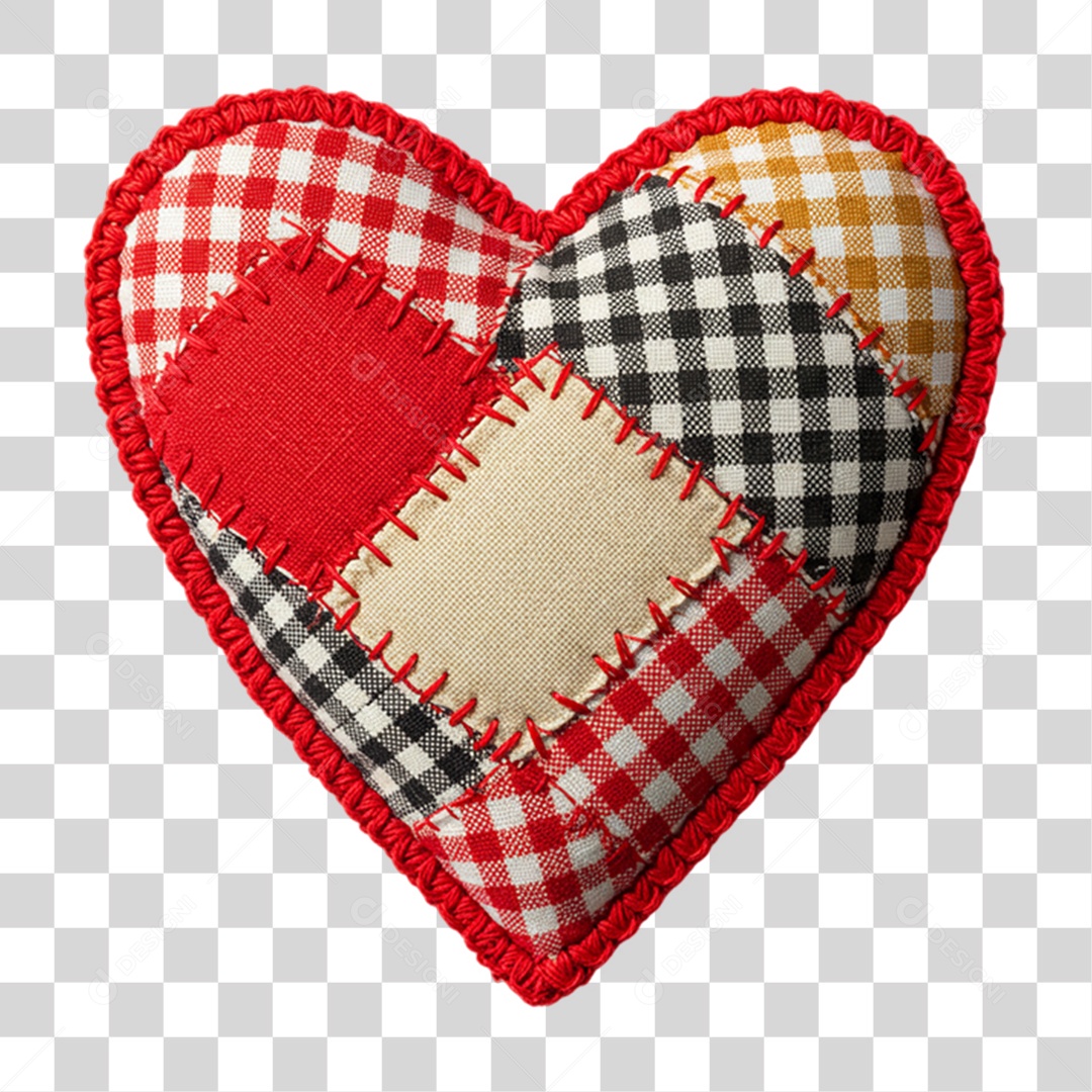 Coração de Pano Quadriculado Festa Junina PNG Transparente
