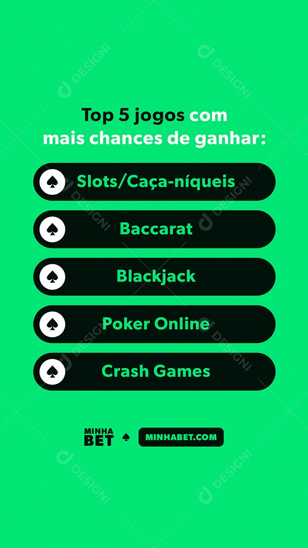 Story Cassino Top 5 Jogos Com Mais Chances de Ganhar Social Media PSD Editável