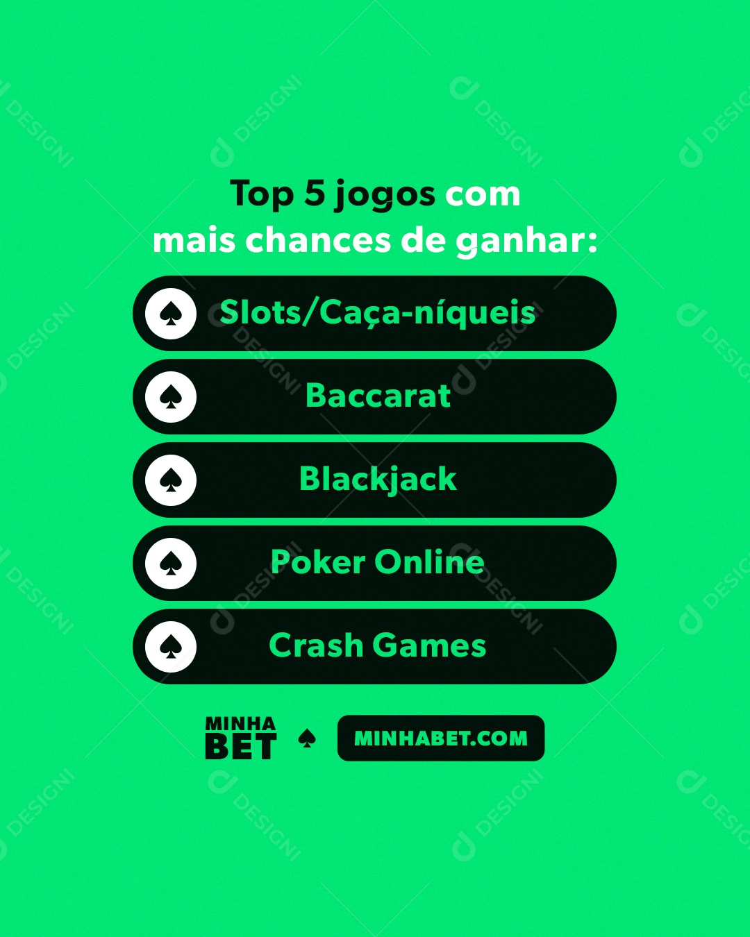 Cassino Top 5 Jogos Com Mais Chances de Ganhar Social Media PSD Editável