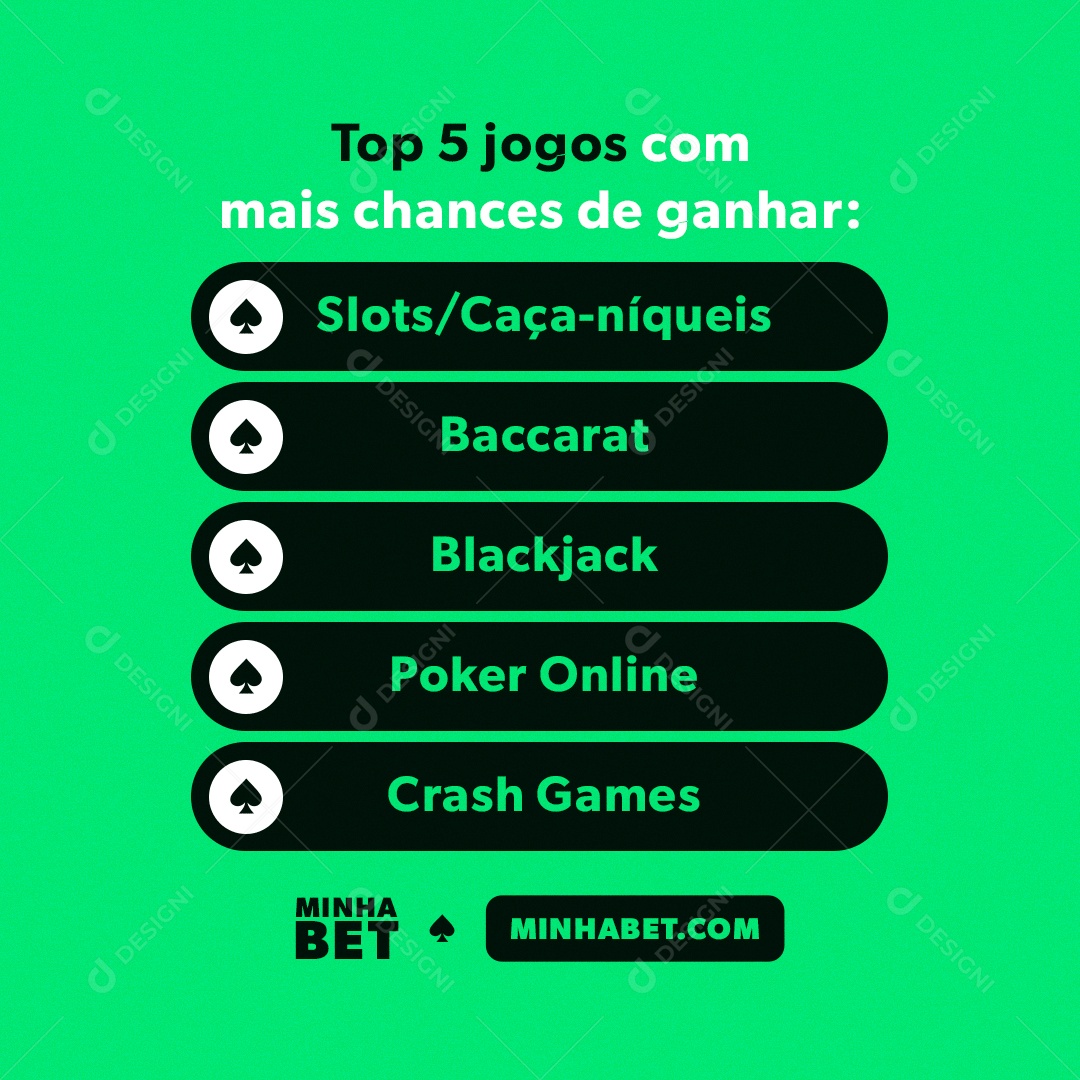 Cassino Top 5 Jogos Com Mais Chances de Ganhar Social Media PSD Editável