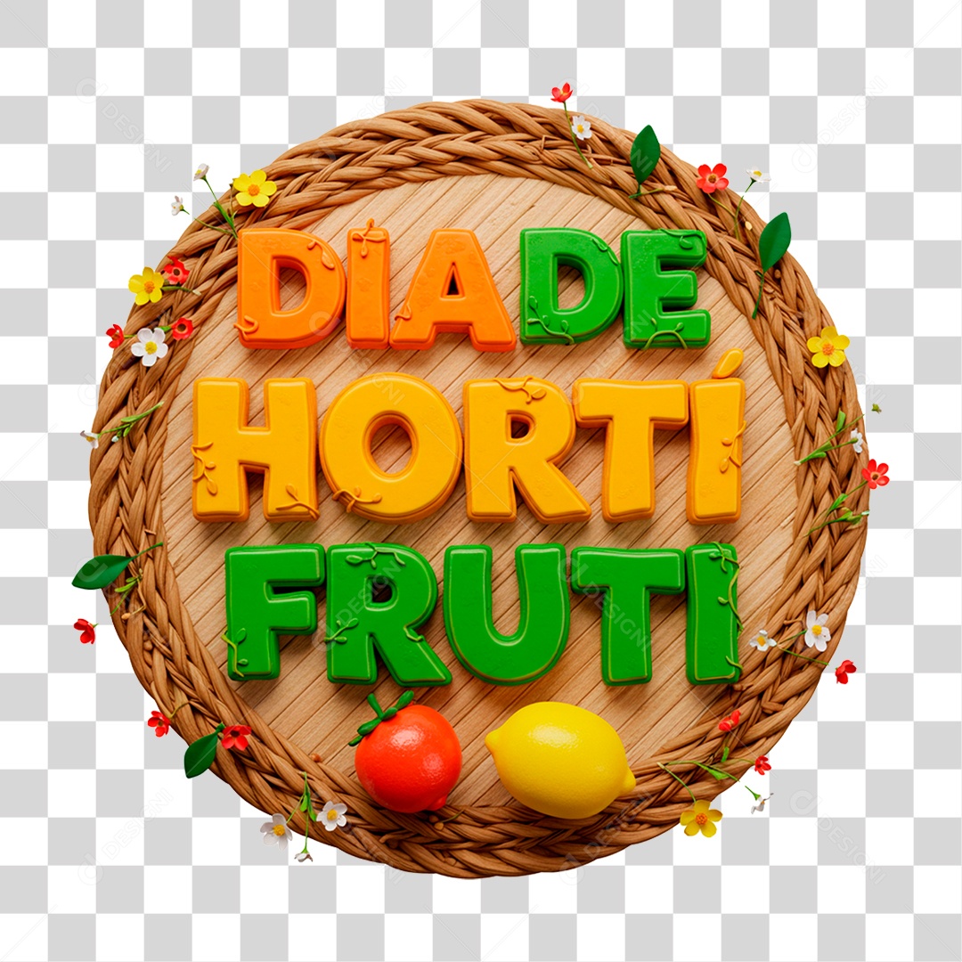 Selo 3D Dia de Hortifrúti PNG Transparente