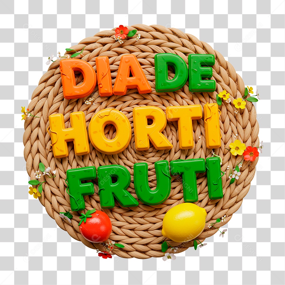 Selo 3D Dia de Hortifrúti PNG Transparente