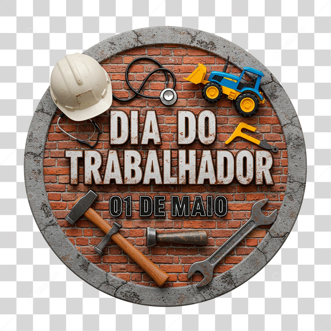 Selo 3D Dia do Trabalhador PNG Transparente