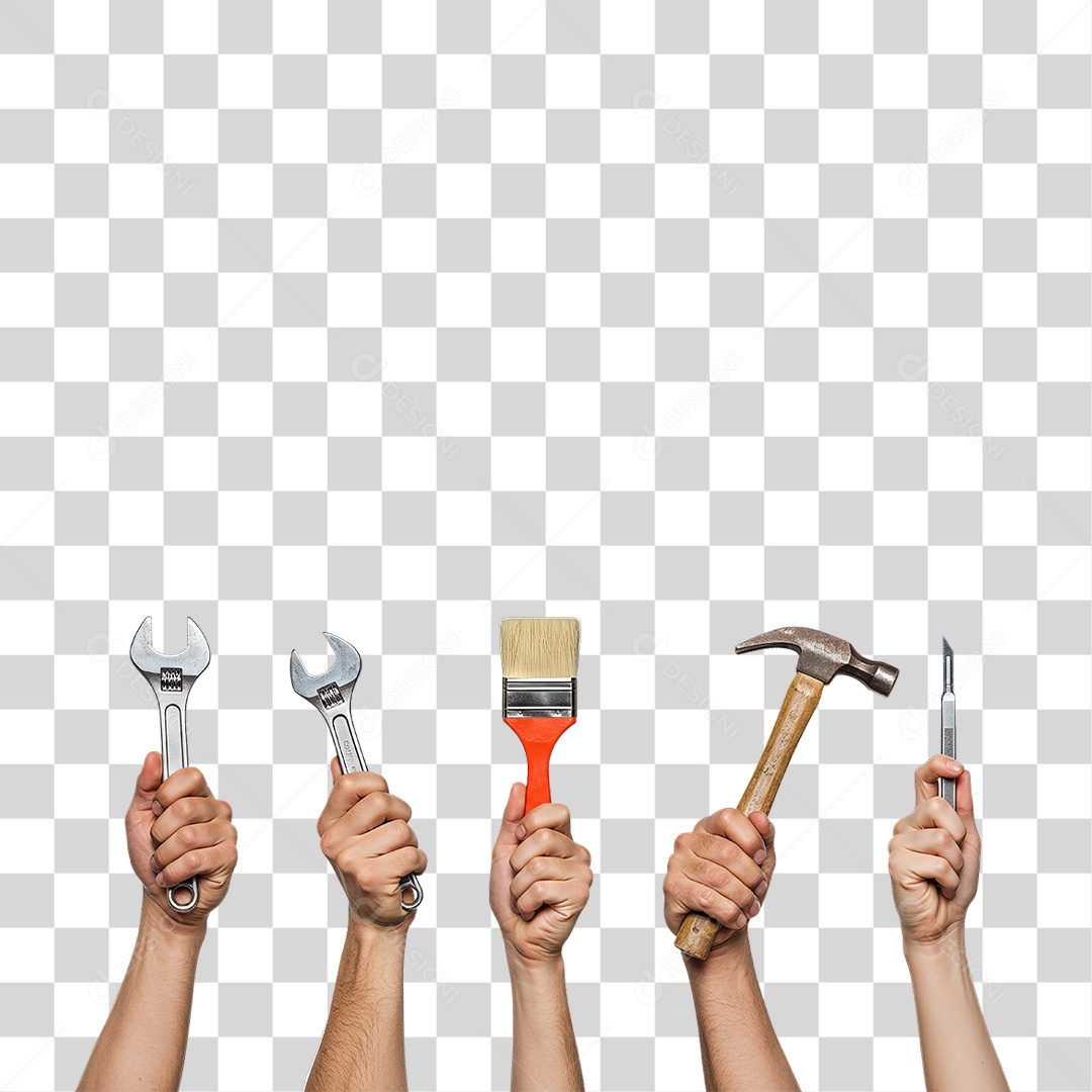 Dia do Trabalhador Mãos com Ferramentas de Trabalho PNG Transparente