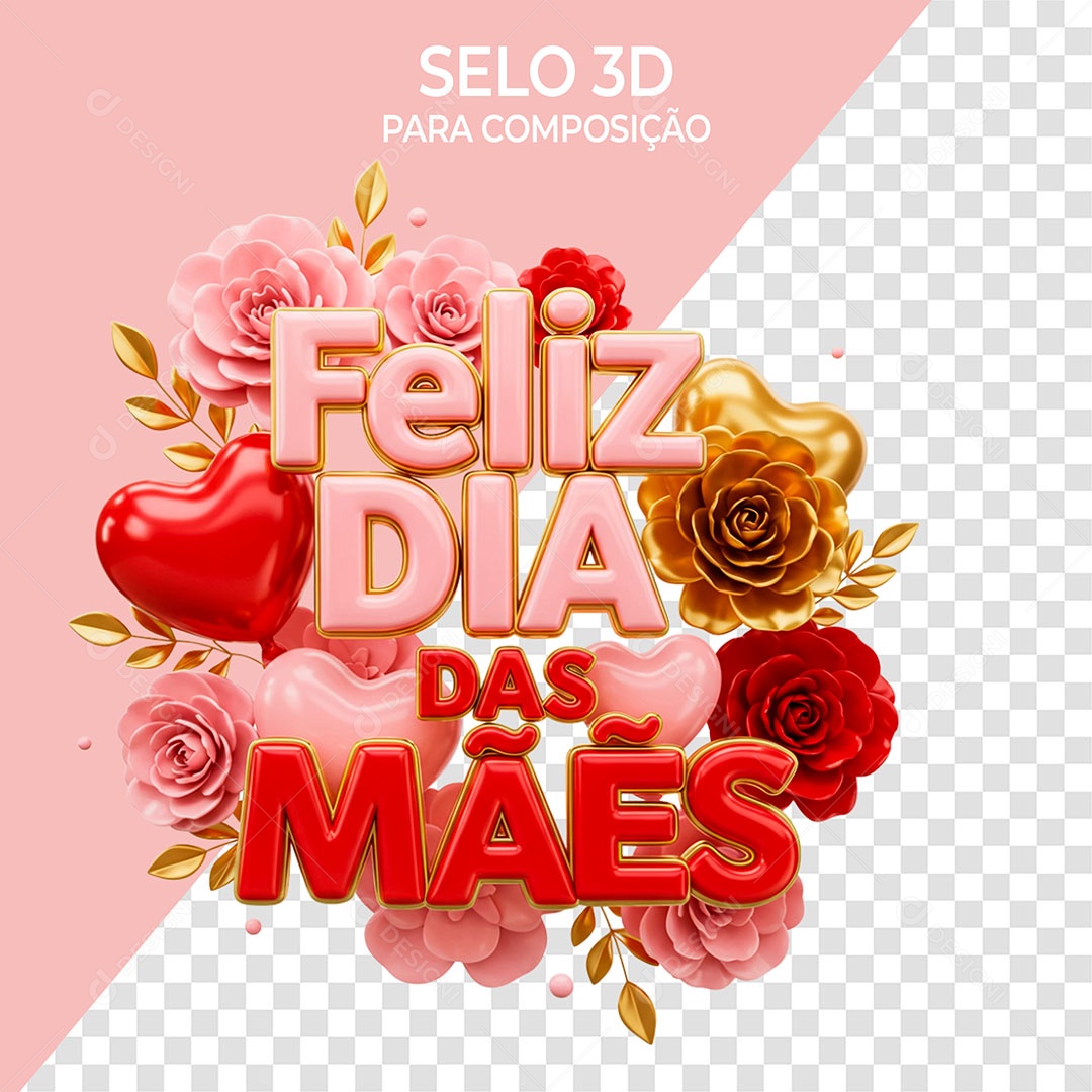 Selo 3D Feliz Dia das Mães para Composição PSD